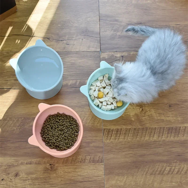 2025 New Pet Cat Dog Bowl High Foot 45° Neck Protector Cat Pet Food Water Bowl Anti-Overturning Binaural Pet Feeding Bowl Feeder