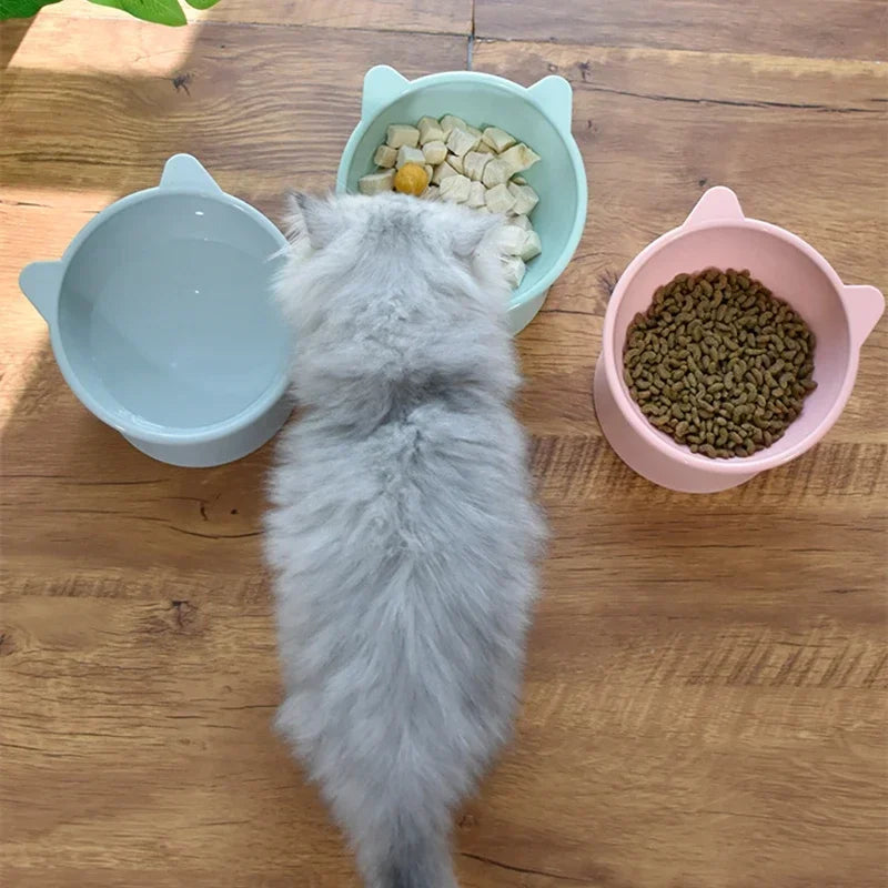 2025 New Pet Cat Dog Bowl High Foot 45° Neck Protector Cat Pet Food Water Bowl Anti-Overturning Binaural Pet Feeding Bowl Feeder