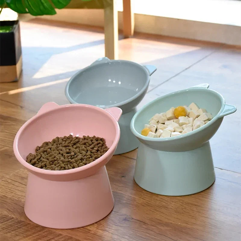 2025 New Pet Cat Dog Bowl High Foot 45° Neck Protector Cat Pet Food Water Bowl Anti-Overturning Binaural Pet Feeding Bowl Feeder