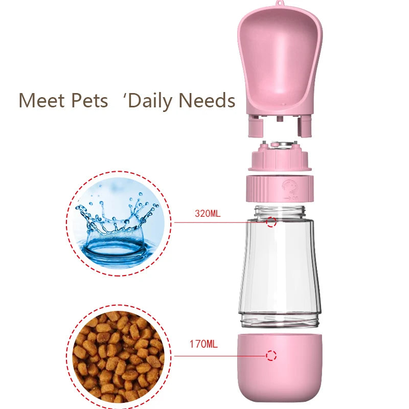 Pet 2 in 1 Portable Dog Water Bottle Food Container for Small Large Dogs Cats Drinking Bowl Outdoor Golden Retriever Supplies