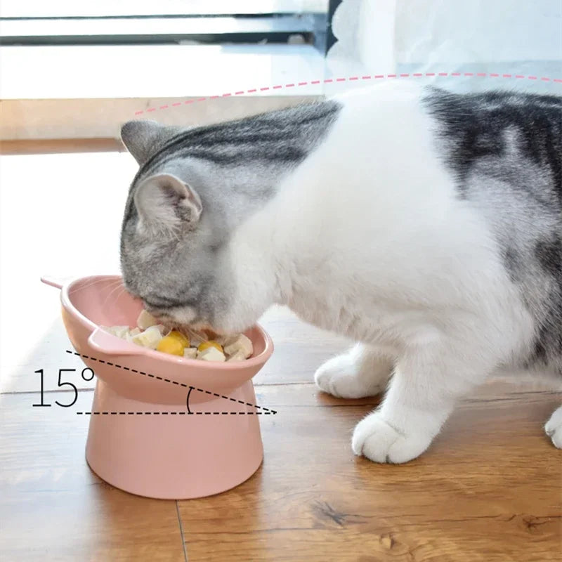 2025 New Pet Cat Dog Bowl High Foot 45° Neck Protector Cat Pet Food Water Bowl Anti-Overturning Binaural Pet Feeding Bowl Feeder