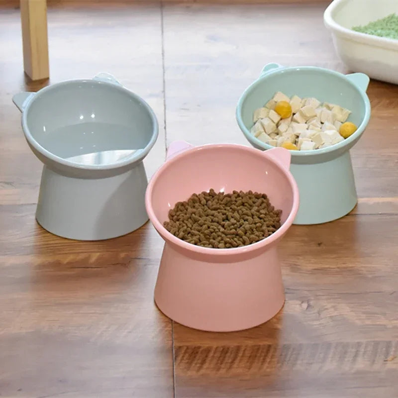 2025 New Pet Cat Dog Bowl High Foot 45° Neck Protector Cat Pet Food Water Bowl Anti-Overturning Binaural Pet Feeding Bowl Feeder