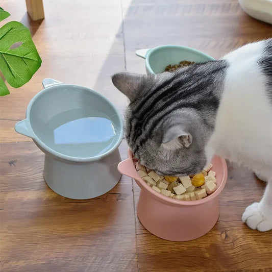 2025 New Pet Cat Dog Bowl High Foot 45° Neck Protector Cat Pet Food Water Bowl Anti-Overturning Binaural Pet Feeding Bowl Feeder